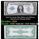 1923 $1 large size Silver Certificate Grades vf++