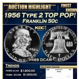 1956 Type 2 Proof Franklin Half Dollar TOP POP! 50