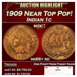 1909 Indian Cent Near Top Pop! 1c ms66+ rd SEGS