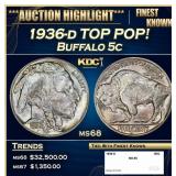 1936-d Buffalo Nickel TOP POP! 5c ms68 SEGS