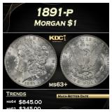 1891-p Morgan Dollar $1 Grades ms63+