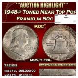 1948-p Franklin Half Dollar Toned Near Top Pop 50c