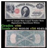 1917 $1 Large Size Legal Tender Note Grades vf++ S