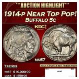 1914-p Buffalo Nickel Near Top Pop! 5c ms67 SEGS