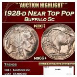 1928-d Buffalo Nickel Near Top Pop 5c ms66+ SEGS