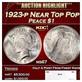 1923-p Peace Dollar Near Top Pop $1 ms67 SEGS
