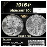 1916-p Mercury Dime 10c ms66+ fsb SEGS