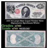 1917 $1 Large Size Legal Tender Note Grades xf Sig