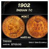 1902 Indian Cent . 1c Grades ms65 rd