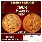 1904 Indian Cent . 1c ms66 rd SEGS