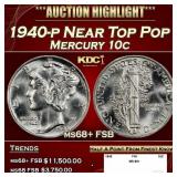 1940-p Mercury Dime Near Top Pop 10c ms68+ FSB SEG