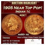 1905 Indian Cent Near Top Pop! 1c ms66+ rd SEGS