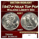 1947-p Walking Liberty Half Dollar Near Top Pop 50