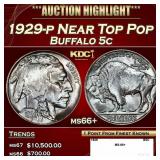 1929-p Buffalo Nickel Near Top Pop 5c ms66+ SEGS