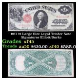 1917 $1 Large Size Legal Tender Note Grades xf+ Si