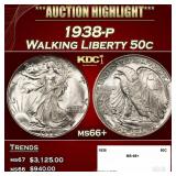 1938-p Walking Liberty Half Dollar 50c ms66+ SEGS