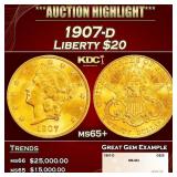 1907-d Gold Liberty Double Eagle $20 ms65+ SEGS