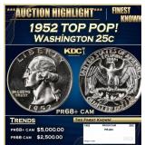 1952 Proof Washington Quarter TOP POP! 25c pr68+ c