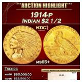 1914-p Gold Indian Quarter Eagle $2 1/2 ms65+ SEGS