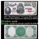 1907 $5 Large Size Legal Tender Note "WoodChopper"
