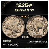 1935-p Buffalo Nickel 5c Grades ms65