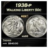 1938-p Walking Liberty Half Dollar 50c Grades ms66