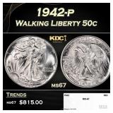 1942-p Walking Liberty Half Dollar 50c ms67 SEGS