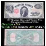 1917 $1 Large Size Legal Tender Note Grades vf+ Si