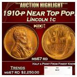 1910-p Lincoln Cent Near Top Pop! 1c ms67 rd SEGS