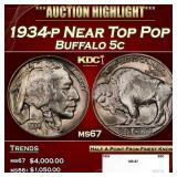 1934-p Buffalo Nickel Near Top Pop 5c ms67 SEGS