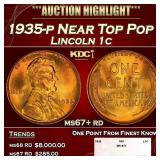 1935-p Lincoln Cent Near Top Pop 1c ms67+ rd SEGS