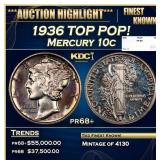 1936 Proof Mercury Dime TOP POP! 10c pr68+ SEGS