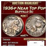 1936-p Buffalo Nickel Near Top Pop 5c ms67+ SEGS