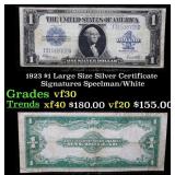 1923 $1 large size Silver Certificate Grades vf++