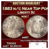 1883 n/c Liberty Nickel Near Top Pop 5c ms67 SEGS