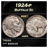 1924-p Buffalo Nickel 5c Grades ms63