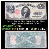 1917 $1 Large Size Legal Tender Note Grades vf+ Si