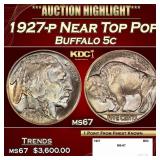 1927-p Buffalo Nickel Near Top Pop 5c ms67 SEGS