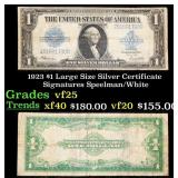 1923 $1 large size Silver Certificate Grades vf+ S