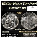 1942-p Mercury Dime Near Top Pop! 10c ms67+ fsb SE