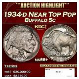 1934-d Buffalo Nickel Near Top Pop 5c ms66+ SEGS