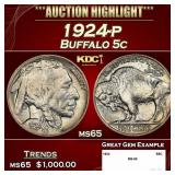 1924-p Buffalo Nickel 5c ms65 SEGS