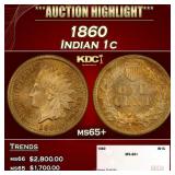 1860 Indian Cent 1c ms65+ SEGS