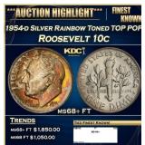 1954-d Roosevelt Dime Silver Rainbow Toned TOP POP
