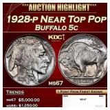 1928-p Buffalo Nickel Near Top Pop 5c ms67 SEGS