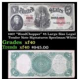 1907 $5 Large Size Legal Tender Note "WoodChopper"