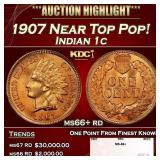 1907 Indian Cent Near Top Pop! 1c ms66+ rd SEGS