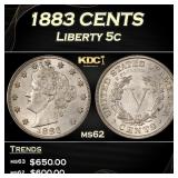 1883 CENTS Liberty Nickel 5c Grades ms62