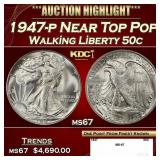 1947-p Walking Liberty Half Dollar Near Top Pop 50