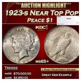 1923-s Peace Dollar Near Top Pop $1 ms65+ SEGS